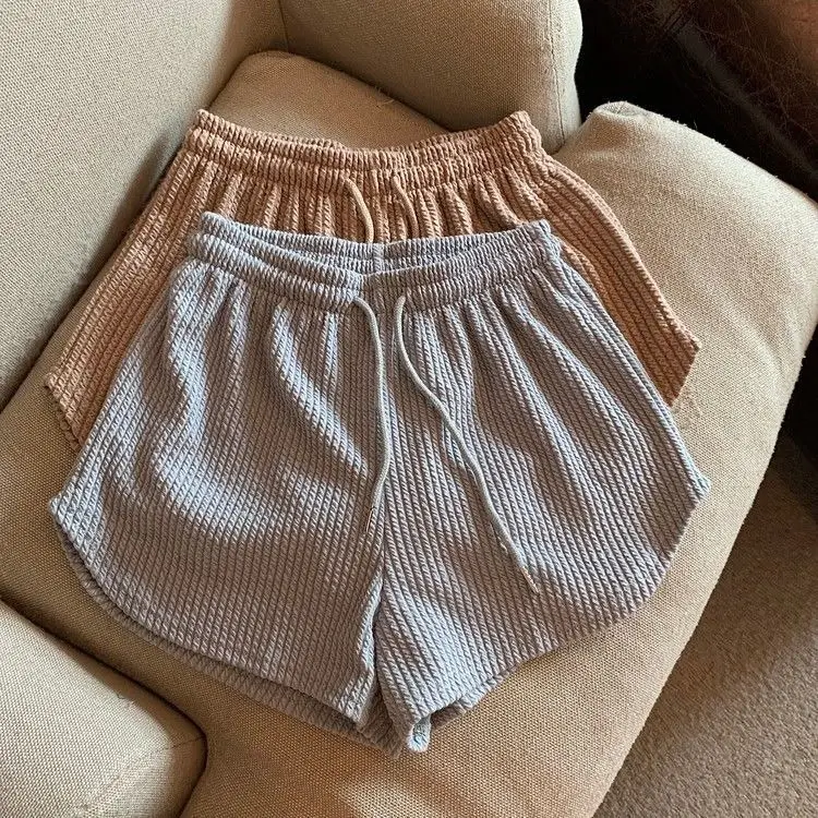 Women Black Waffle High Waist Shorts 2022 — feature 24