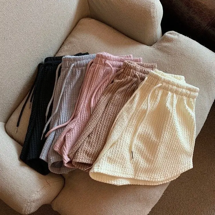 Women Black Waffle High Waist Shorts 2022 — feature 25