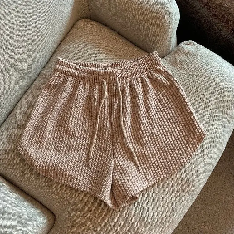Women Black Waffle High Waist Shorts 2022 — feature 26