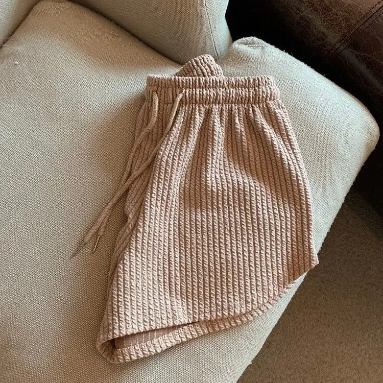 Women Black Waffle High Waist Shorts 2022 — feature 27