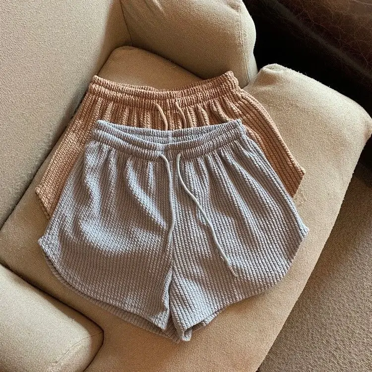 Women Black Waffle High Waist Shorts 2022 — feature 28