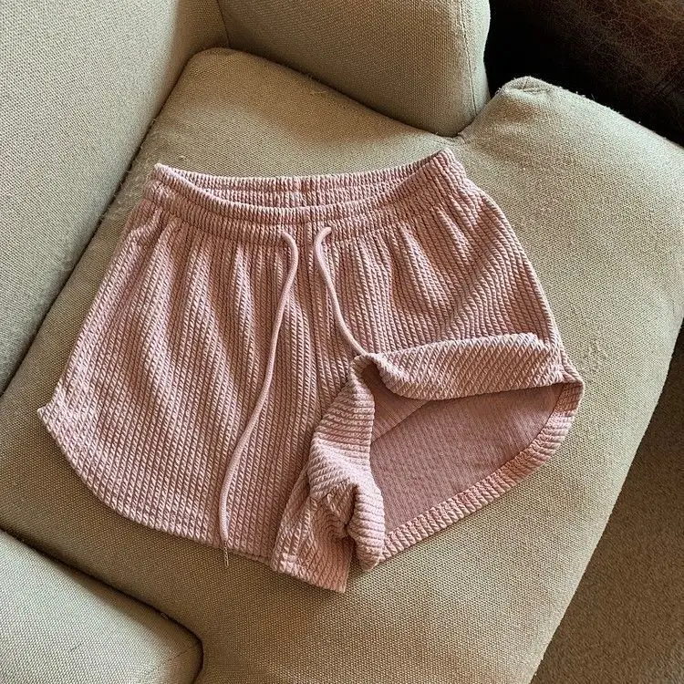 Women Black Waffle High Waist Shorts 2022 — feature 3