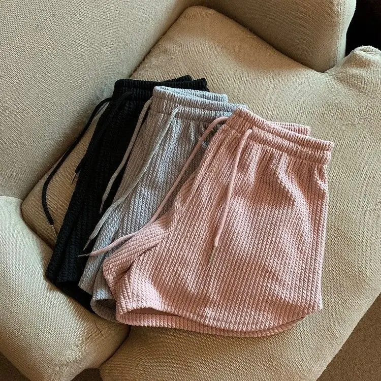 Women Black Waffle High Waist Shorts 2022 — feature 6