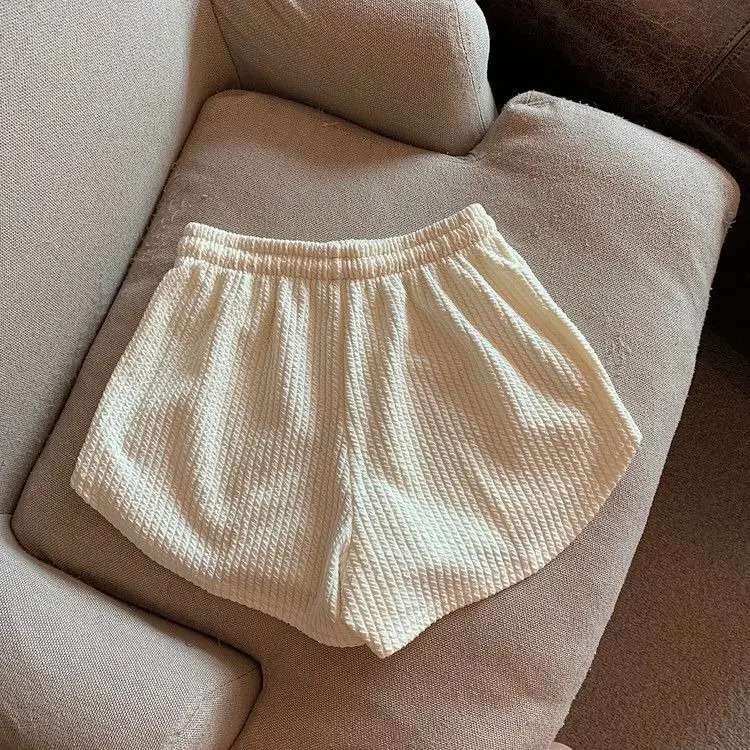 Women Black Waffle High Waist Shorts 2022 — feature 7