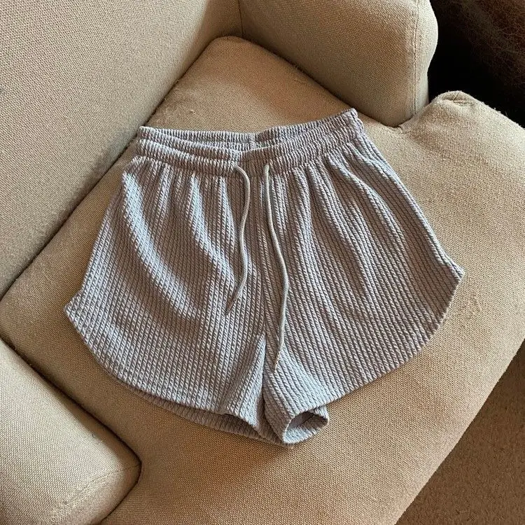 Women Black Waffle High Waist Shorts 2022 — feature 8