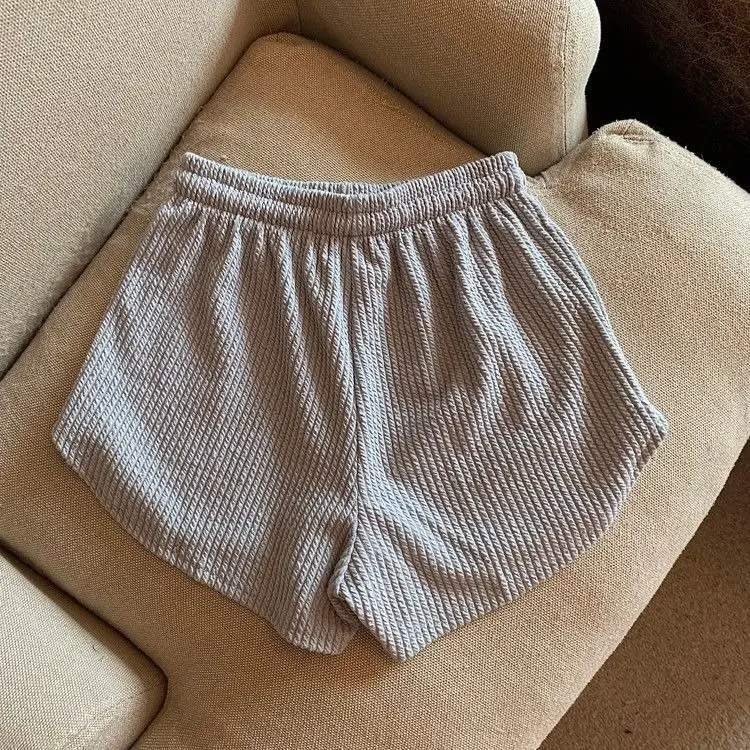 Women Black Waffle High Waist Shorts 2022 — feature 9