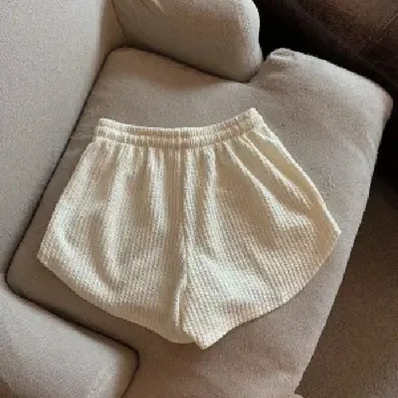 Women Black Waffle High Waist Shorts 2022 - Image 3