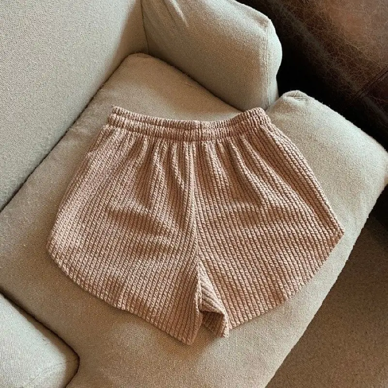 Women Black Waffle High Waist Shorts 2022 - Image 5