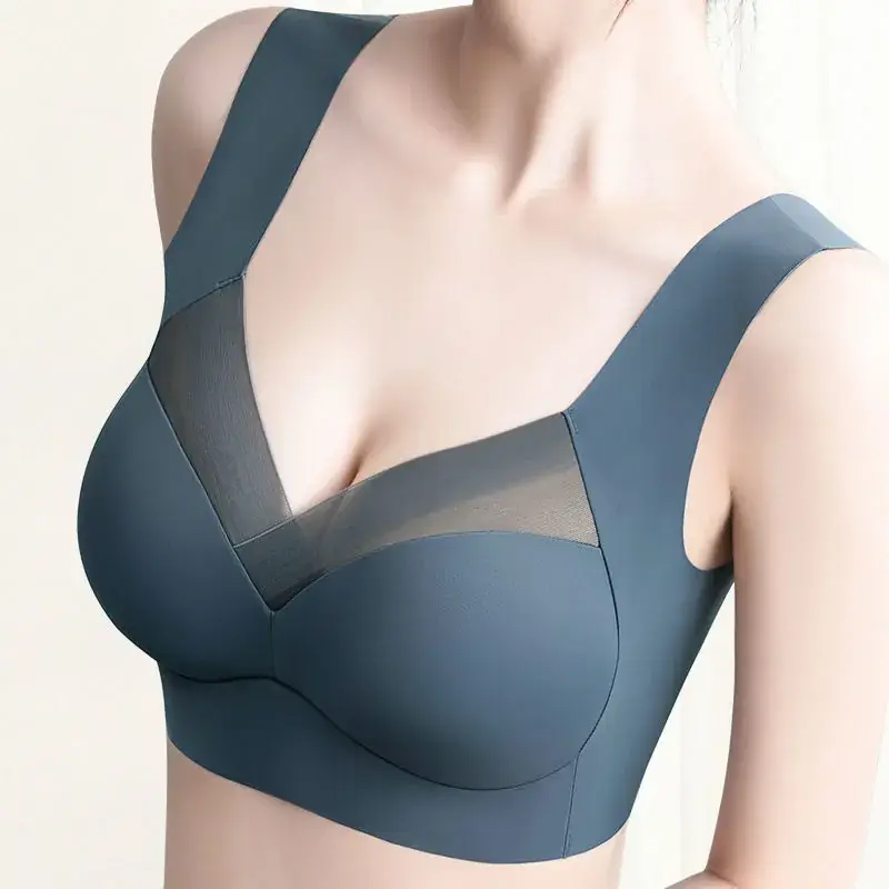Women's Ice Silk Fixed Cup Sports Bra with Tummy Net - Image 22