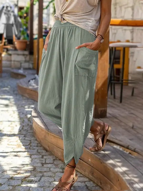 Women Wide Leg Cotton Linen Pants Summer Casual Beach Wear