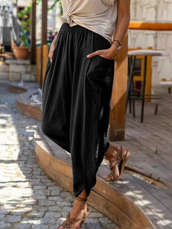 Women Wide Leg Cotton Linen Pants Summer Casual Beach Wear