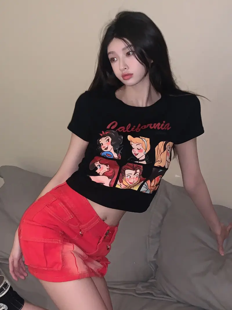 Sweet Girl Cartoon Print Women T-Shirt 2025 Summer - Image 6