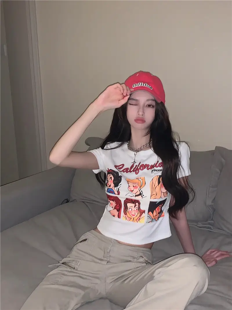 Sweet Girl Cartoon Print Women T-Shirt 2025 Summer — feature 12