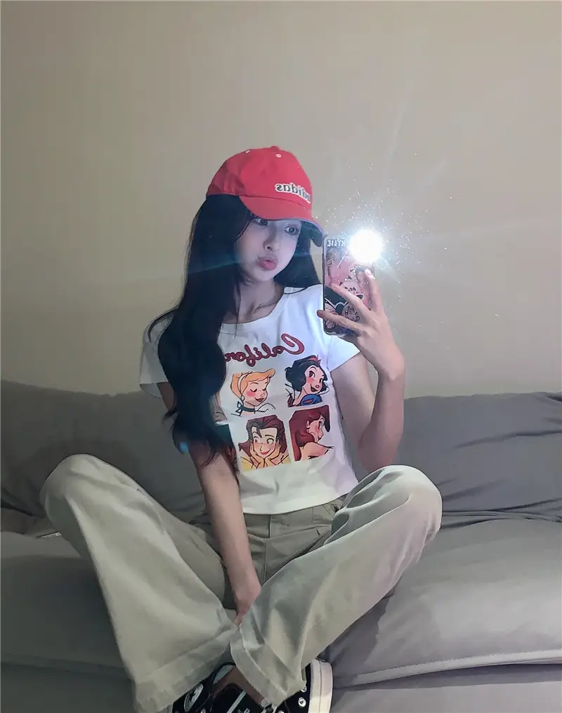Sweet Girl Cartoon Print Women T-Shirt 2025 Summer — feature 16