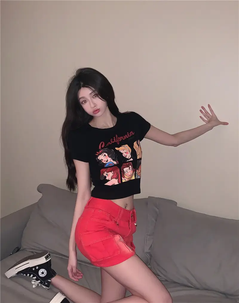 Sweet Girl Cartoon Print Women T-Shirt 2025 Summer — feature 5