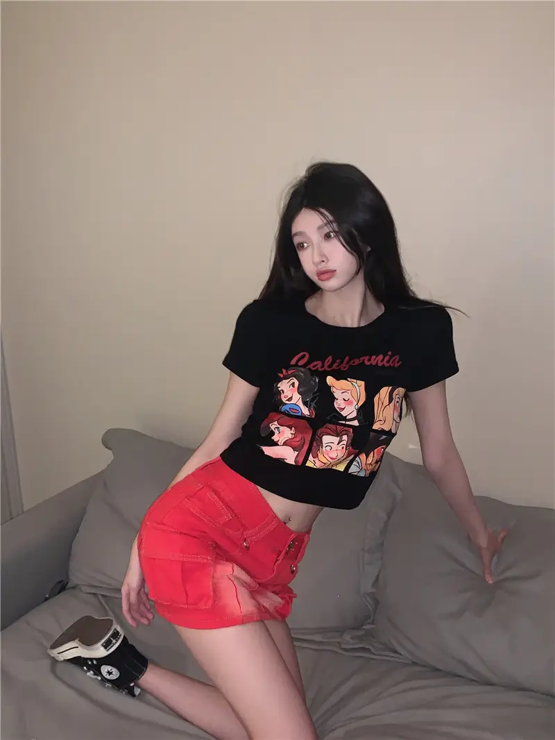 Sweet Girl Cartoon Print Women T-Shirt 2025 Summer — feature 7