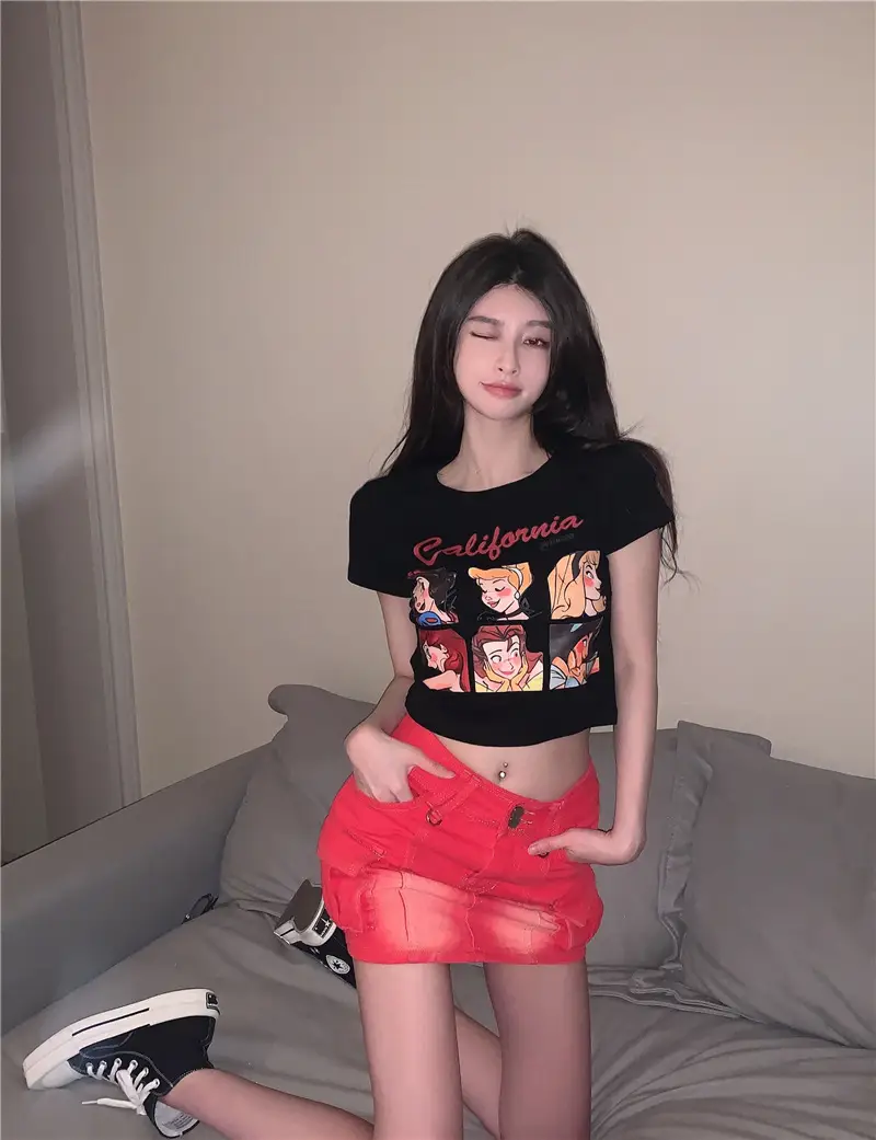 Sweet Girl Cartoon Print Women T-Shirt 2025 Summer — feature 9