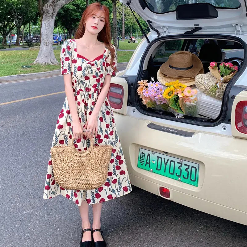 2022 Summer Rose Print Chubby Plus Size Dress - Image 2