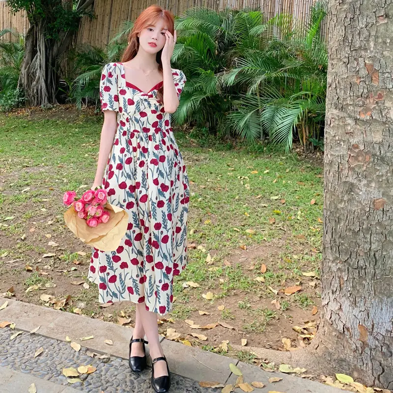 2022 Summer Rose Print Chubby Plus Size Dress - Image 3