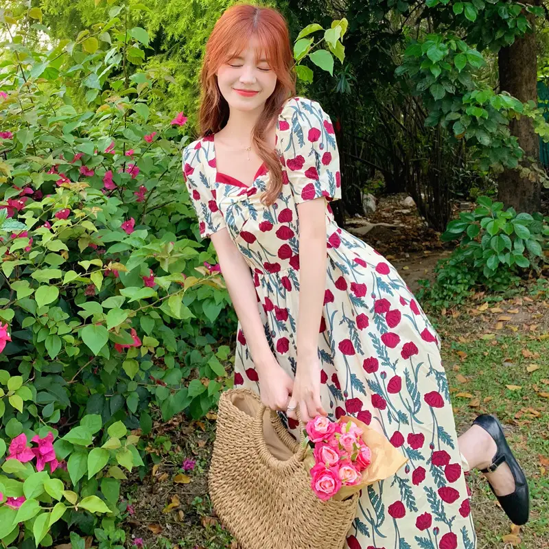 2022 Summer Rose Print Chubby Plus Size Dress - Image 4