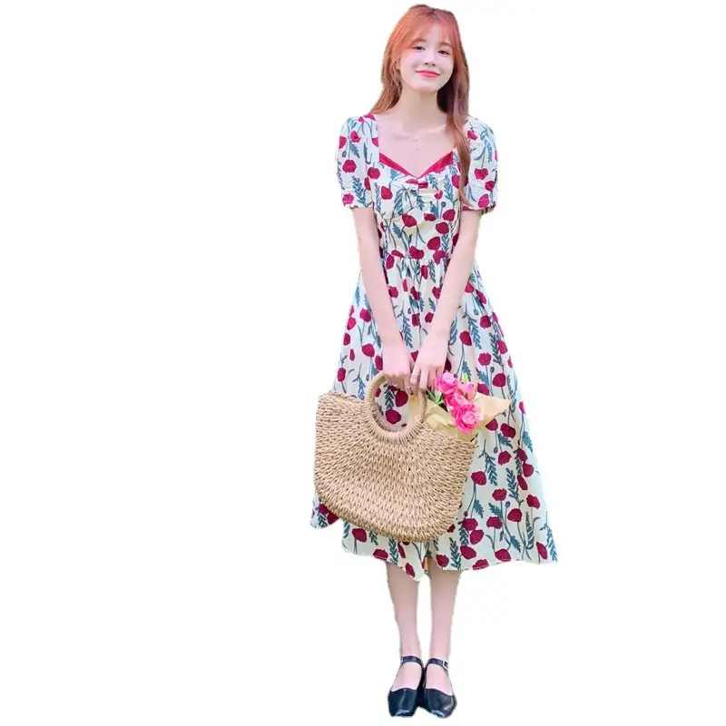 2022 Summer Rose Print Chubby Plus Size Dress - Image 5