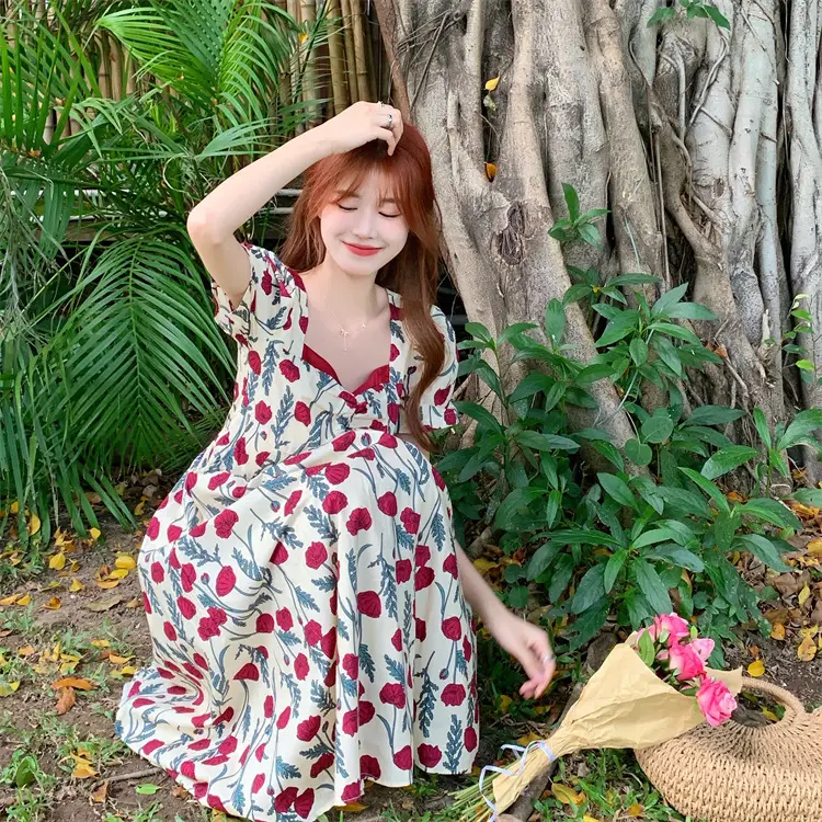 2022 Summer Rose Print Chubby Plus Size Dress — feature 10