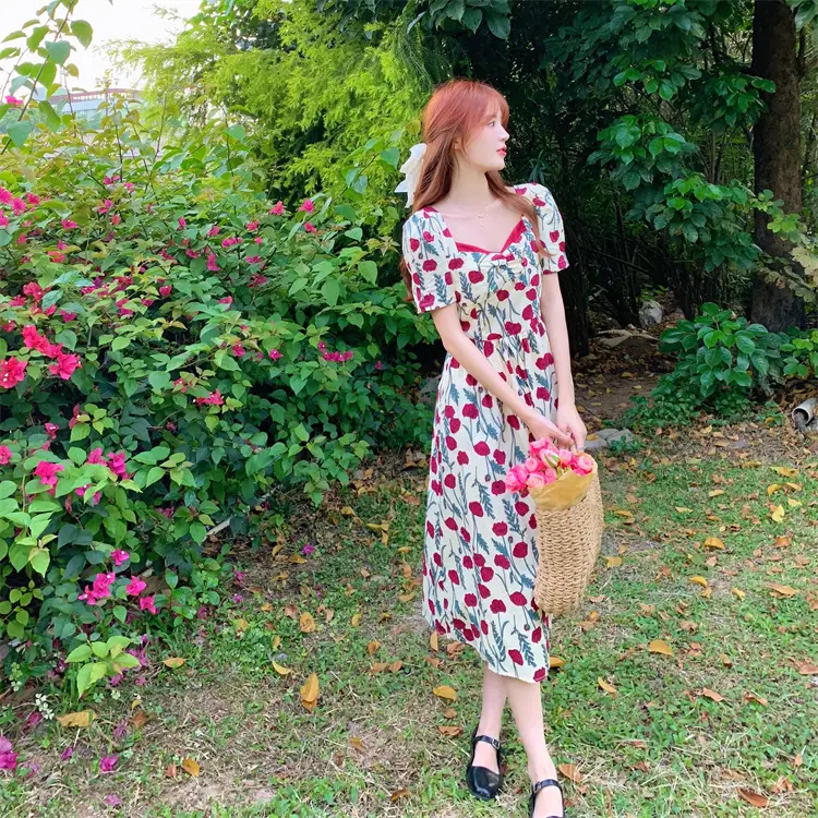 2022 Summer Rose Print Chubby Plus Size Dress — feature 11