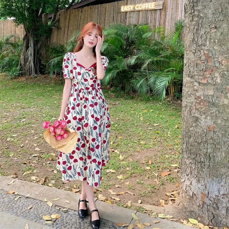2022 Summer Rose Print Chubby Plus Size Dress — feature 2
