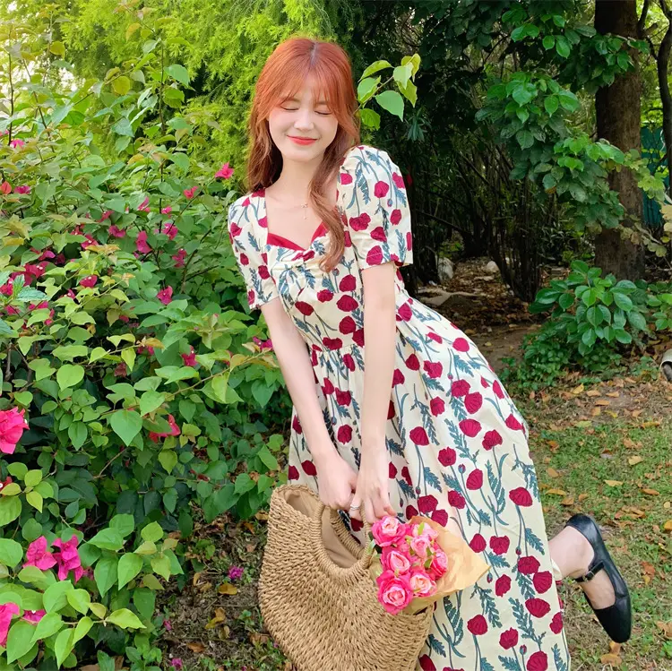 2022 Summer Rose Print Chubby Plus Size Dress — feature 3