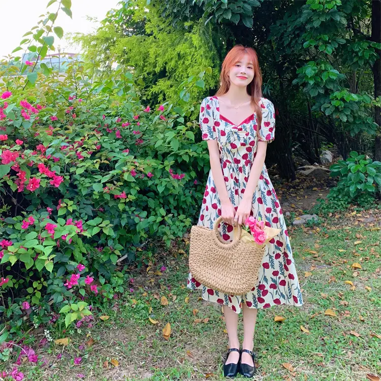 2022 Summer Rose Print Chubby Plus Size Dress — feature 4