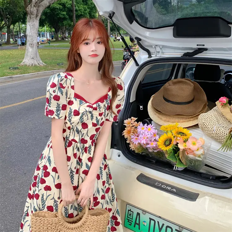 2022 Summer Rose Print Chubby Plus Size Dress — feature 5