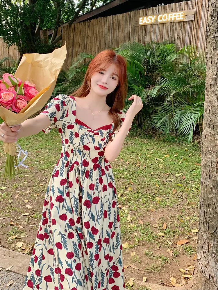 2022 Summer Rose Print Chubby Plus Size Dress — feature 8