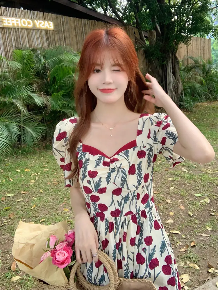 2022 Summer Rose Print Chubby Plus Size Dress — feature 9