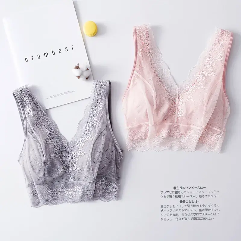 Wire-Free Lace Edge Sports Bra Set Pink Black - Image 6