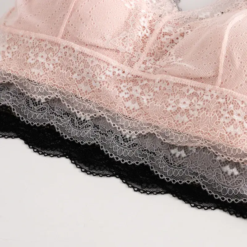 Wire-Free Lace Edge Sports Bra Set Pink Black - Image 7