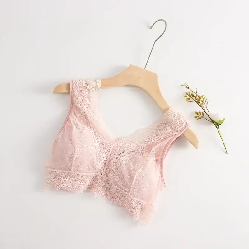 Wire-Free Lace Edge Sports Bra Set Pink Black - Image 2