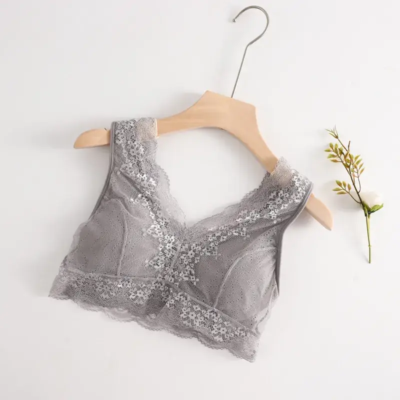 Wire-Free Lace Edge Sports Bra Set Pink Black - Image 3