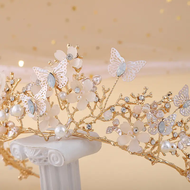 Golden Butterfly Flower Crown Tiara for Weddings