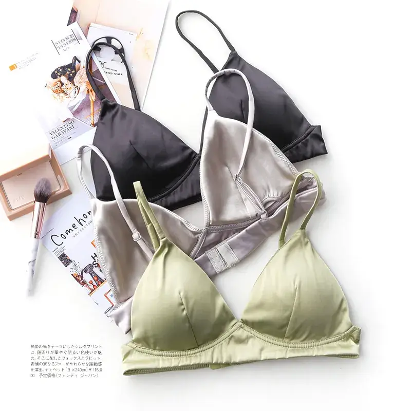 French Triangle Cup Non-Convex Silk Satin Bra - Image 5
