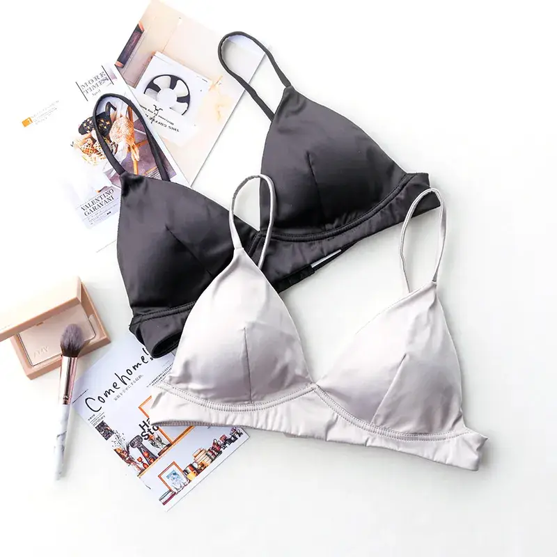 French Triangle Cup Non-Convex Silk Satin Bra - Image 6