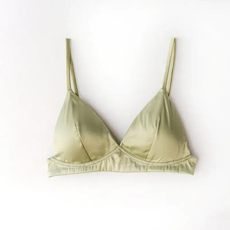 French Triangle Cup Non-Convex Silk Satin Bra - Image 2