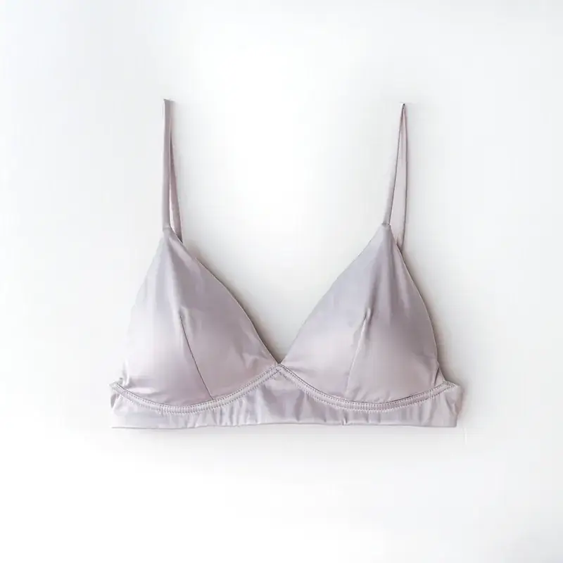 French Triangle Cup Non-Convex Silk Satin Bra - Image 3