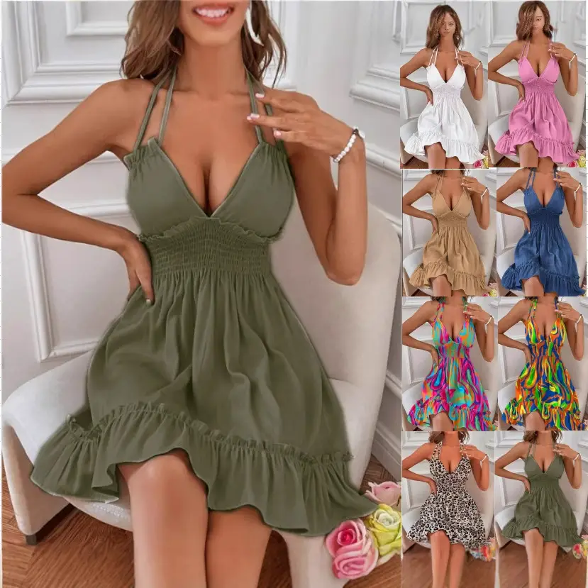 Women Leopard Print Deep V Dress with Ruffles - Image 11
