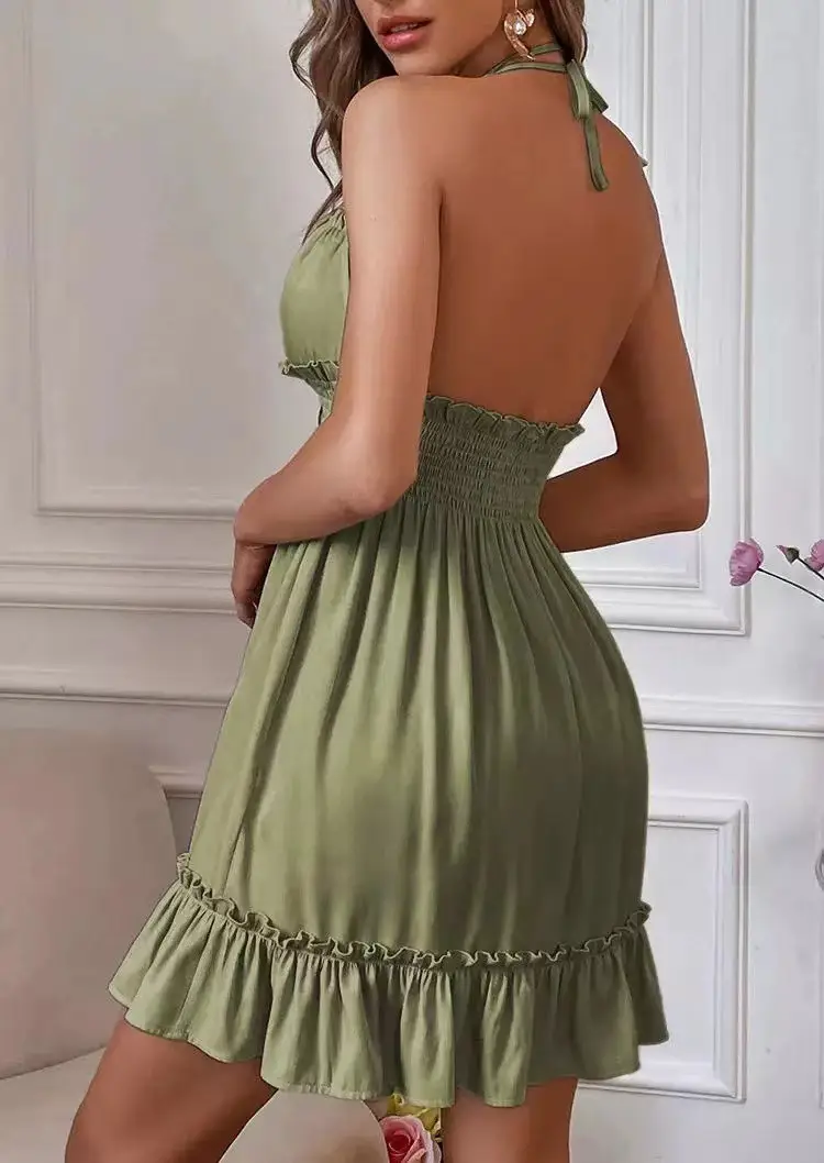 Women Leopard Print Deep V Dress with Ruffles — feature 7