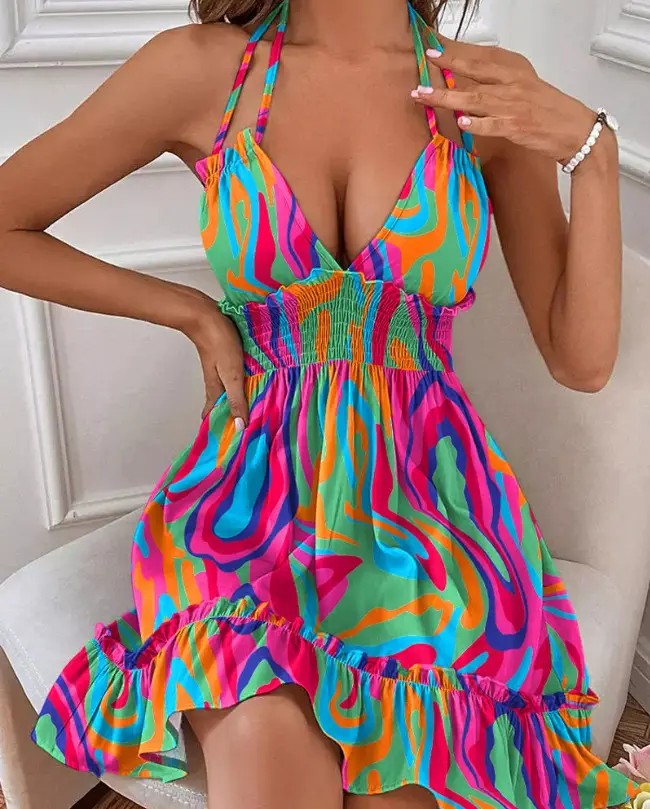 Women Leopard Print Deep V Dress with Ruffles - Image 6