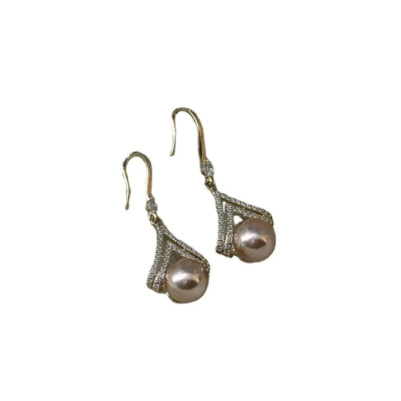 Trendy Diamond Pearl Triangle Earrings Baroque Retro Design - Image 12