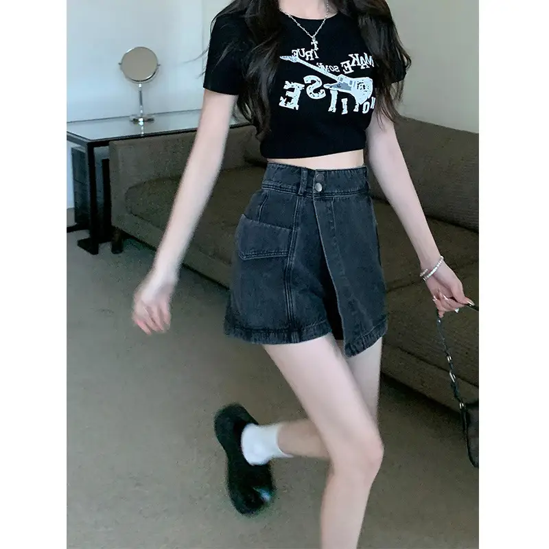 Women Denim Shorts High Waist A-Line Spice Girls - Image 4