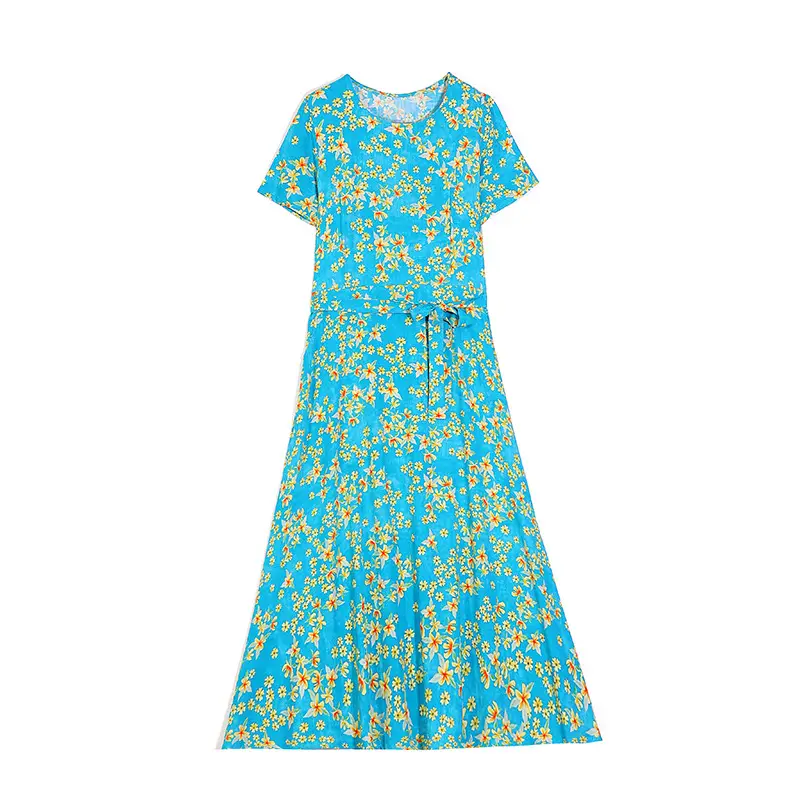 2025 Cotton Silk Floral Skirt Dress for Women 40+