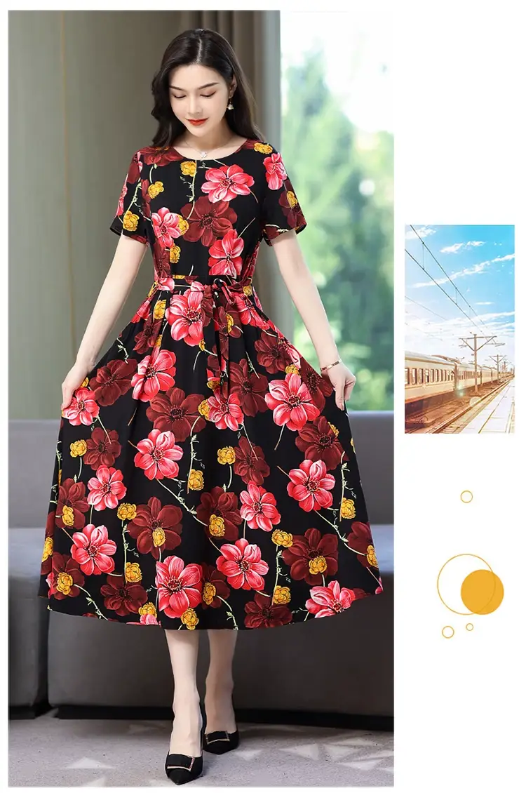 2025 Cotton Silk Floral Skirt Dress for Women 40+ — feature 26