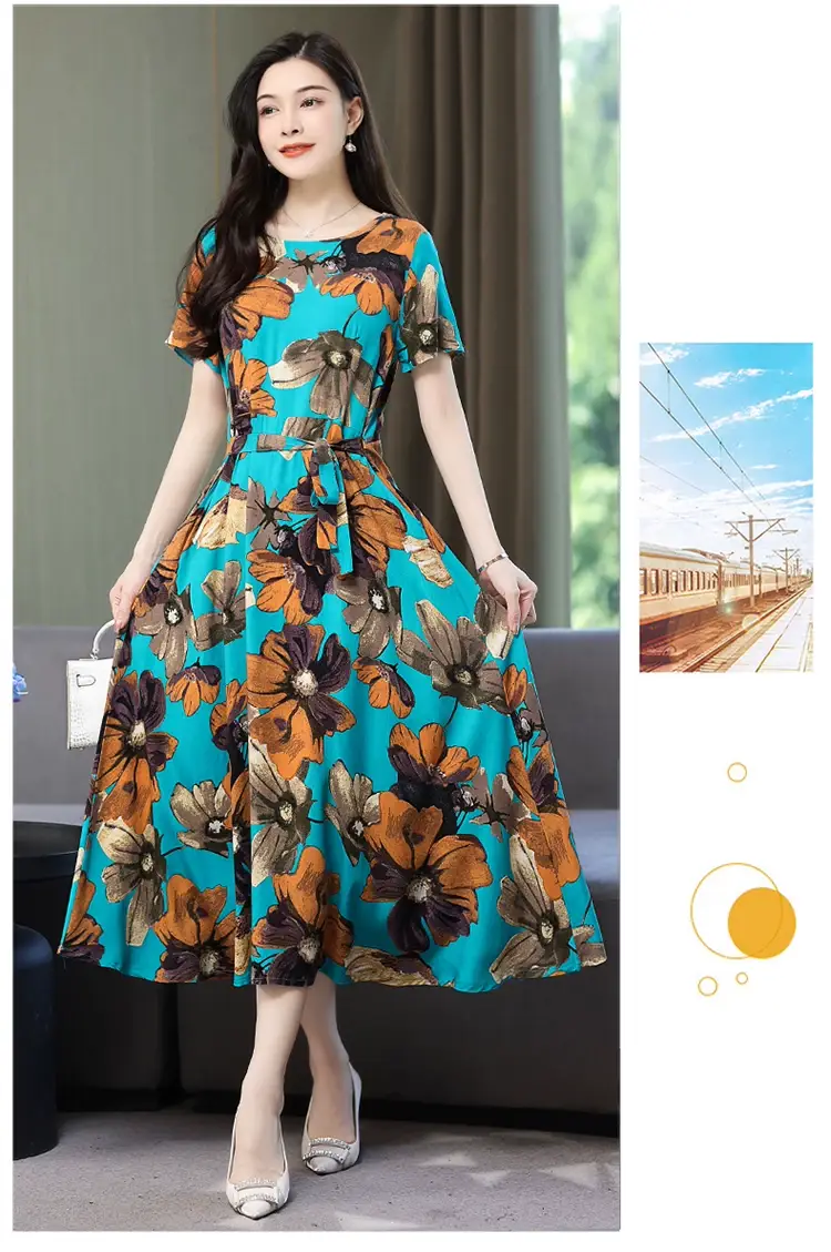 2025 Cotton Silk Floral Skirt Dress for Women 40+ — feature 32